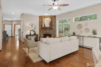 Beautiful stone fireplace.