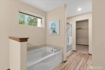 Soaking tub & separate shower.