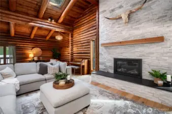 Gas fireplace provides ambience and warms the space.