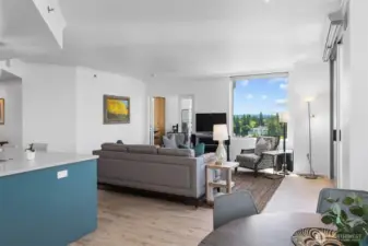 Beautiful southeast-facing views capturing Lake Washington, surrounding mountains, and downtown Bellevue skyline.