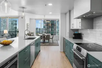 Modern kitchen with generous storage and upgraded appliances.