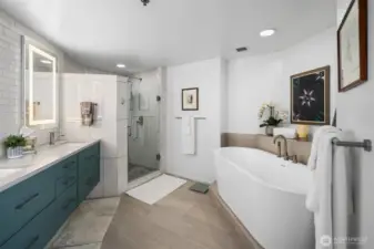 Primary bedroom retreat in this remodeled downtown Bellevue condo.