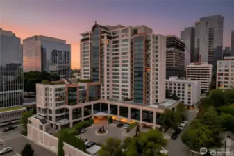 High-rise luxury condo living in the heart of downtown Bellevue near parks, offices, and retail.
