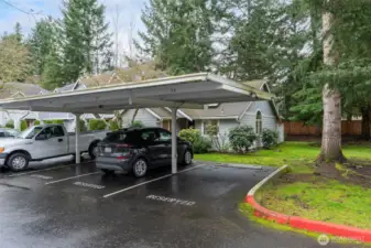 Ample parking is available with a large spot, providing plenty of room for your vehicle.