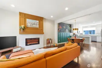 Contemporary electric fireplace with remote  control and multiple light modes for effortless  ambiance, tailored to your mood.