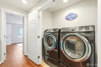 Hidden in a closet are the full-size high-end washer and dryer.