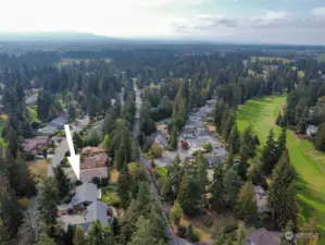 Overhead view of the home with the Golf Course to the right.