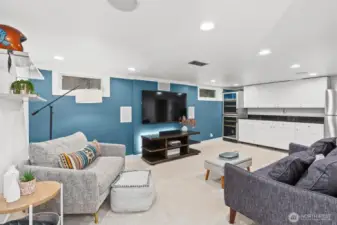 Family Room on lower level.  What a great hang out space.