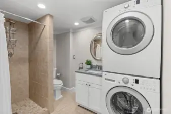 Lower level bathroom and laundry.