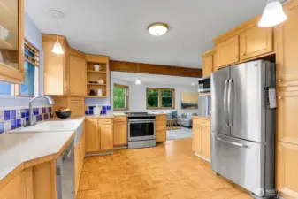 Kitchen with Oak Parquet Flooring