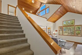 Head upstairs to loft area