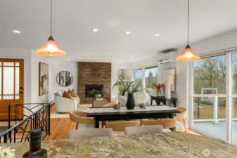 Your view from the cooktop- never miss a beat to the social scene! Not the mini-split to keep you cool inside, during those hot summer days.