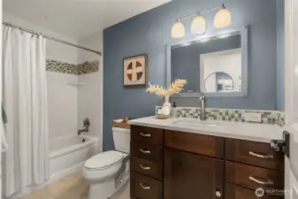 Beautifully remodeled Full Bathroom on the Main- solar tube brings in natural light during the day.