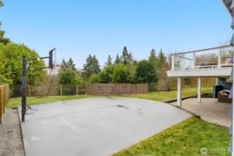 Sport Court is a great place to shoot hoops, ride a trike, jump rope, or draw a hopscotch. Fully fenced area helps keep the littles and pets contained.