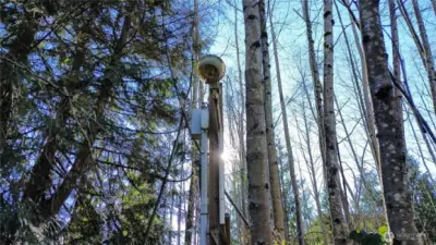 Driveway lamp with breaker box.