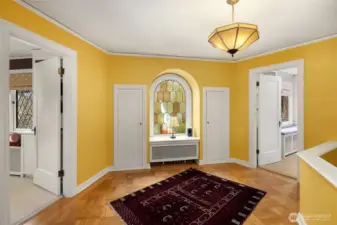 Second floor landing with box window