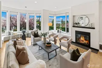 Great room with walls of windows