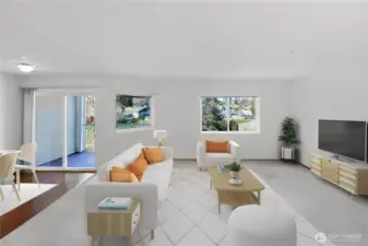 Open living space for entertaining *virtually staged