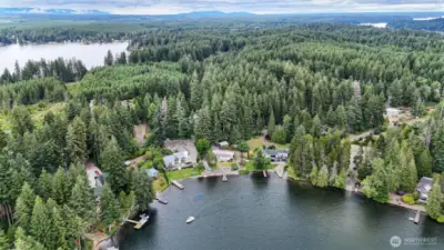 Overhead view showing close proximity to Phillips Lake and park area