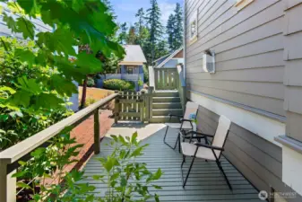 A pleasant side patio on the east side of the home.
