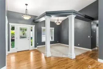 Formal dining room with pillars
