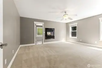 see through fireplace into the bathroom