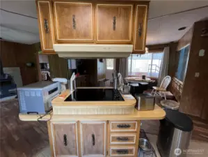Kitchen island with stovetop.