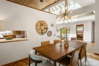 A pass-through window to the kitchen is great for dinner parties and holiday meals. Serving made easy!