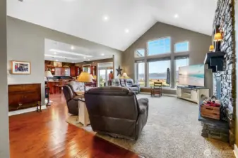 Open concept and vaulted ceilings.