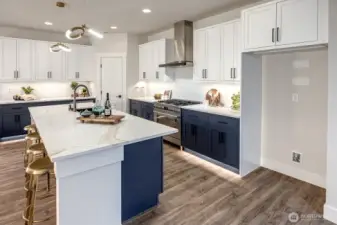 Gas cooktop, built in microwave, and designer sink