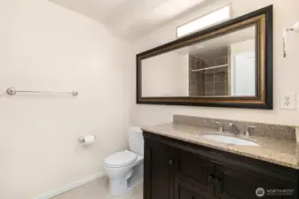 Ensuite .75 bath for the lower unit primary bedroom.