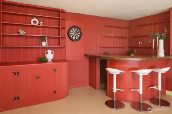 Retro chic! Custom built in bar with seating.