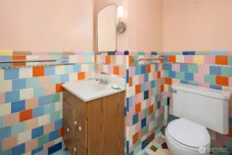 Lower level bathroom with shower.