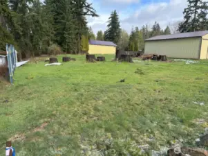 Stakes define the corners of the lot.