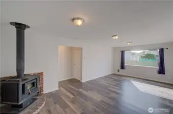 Great room with wood burning fireplace