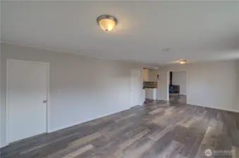 Another view from front door with first bedroom to left, great room ahead