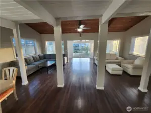 Living room looking out to the water front views