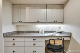 Built in desk and work space just off the kitchen