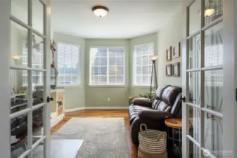 Office with French doors and Bay Window