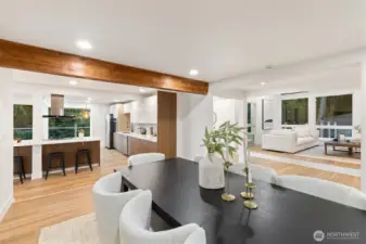 Dedicated dining area opens to a spacious kitchen with breakfast nook