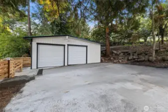 2-car detached garage with lots of driveway parking
