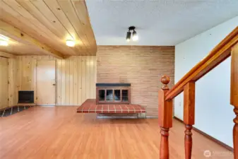 Wood burning fireplace downstairs.