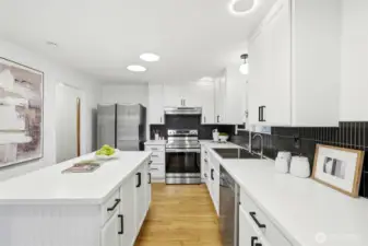 Functional galley-style kitchen with ample counter space and storage.