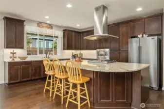 Spacious Gourmet Kitchen Featuring an Oversized Island.