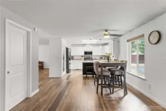 View of kitchen from the second living room space.