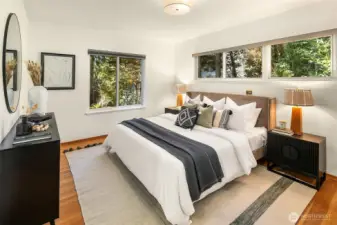 Large primary bedroom on main floor with ample closet space