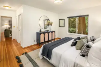 Large primary bedroom on main floor with ample closet space