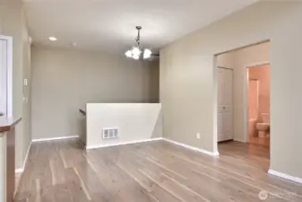 Upstairs there is no carpet - just vinyl and luxury vinyl plank flooring.