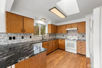 Notice the skylight in the kitchen