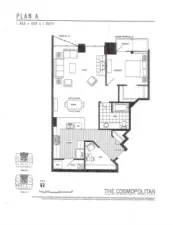 Floor plan of the biggest 1 bed/1 bath in the building 954 sf.